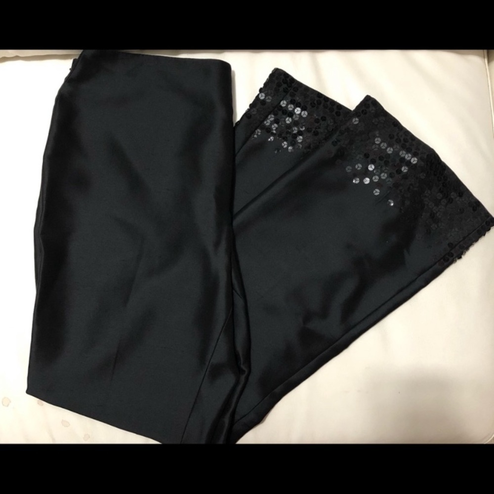 Ann Taylor 100% Black Silk Slacks with detail.